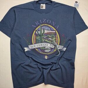 Vintage Arizona Southwest Desert Shirt Mens XL Blue Basics Tee Made USA 90s